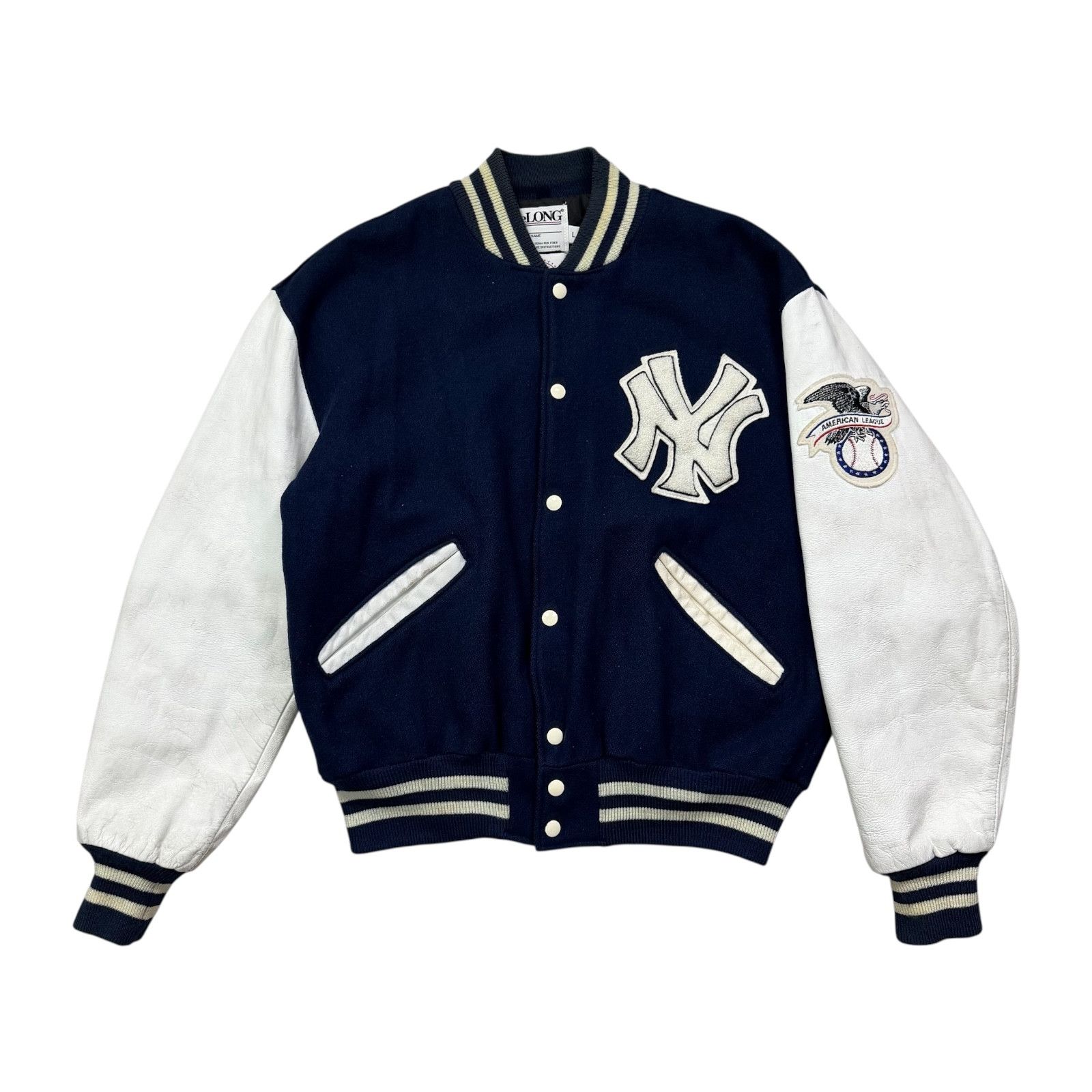 MLB VTG 90s NEW YORK YANKEES DELONG VARSITY JACKET WOOL LEATHER Size US L / EU 52-54 / 3 - 2 Thumbnail