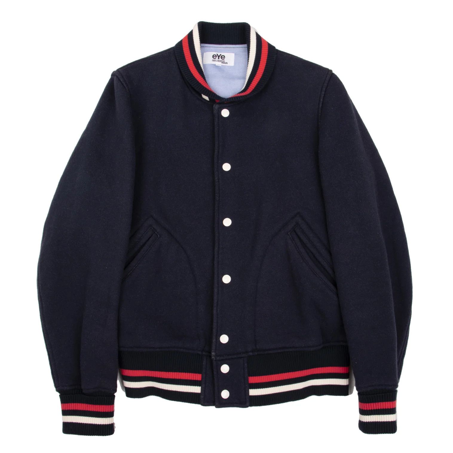 Junya Watanabe Fleece-Lined Sweat Varsity Jacket in Navy, Size L Size US L / EU 52-54 / 3 - 1 Thumbnail