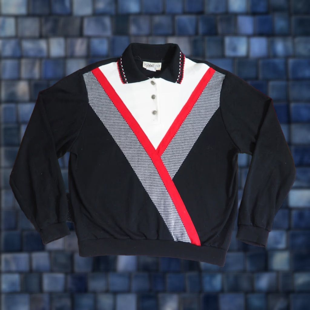 Vintage VINTAGE 80s Donnkenny Secretary Geek Houndstooth Black Red Collar Sweater L Mens Size US L / EU 52-54 / 3 - 1 Thumbnail