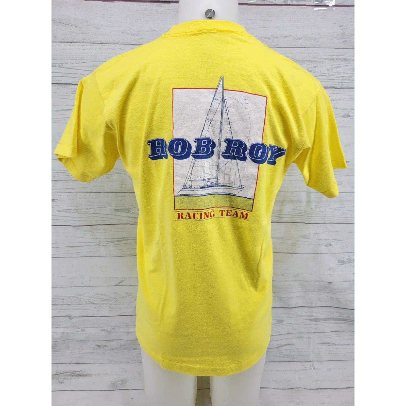 Vintage Vintage Rob Roy Racing Team Single Stitch Yellow Shirt Large Mens T-Shirt 20" Pit Measurements Vintage Size US L / EU 52-54 / 3 - 6 Thumbnail