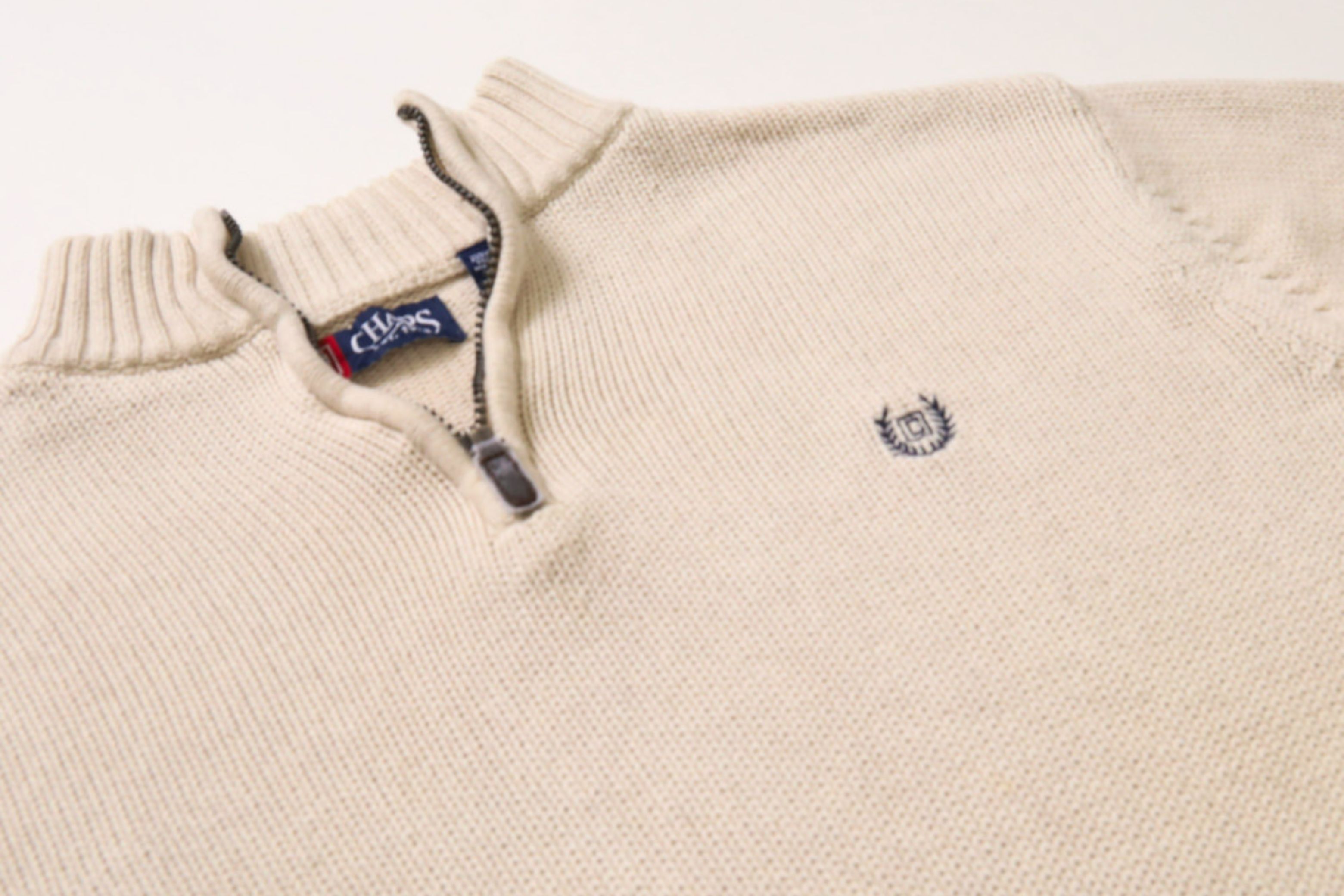 Chaps Ralph Lauren Vintage Beige Cotton Quarter Zip Knit (Medium) Size US M / EU 48-50 / 2 - 2 Thumbnail