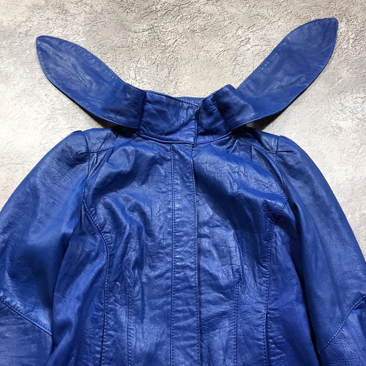 Genuine Leather Vintage Y2K Blue Bunny Ears Jacket Streetwear Grunge Baggy S Size S / US 4 / IT 40 - 3 Thumbnail