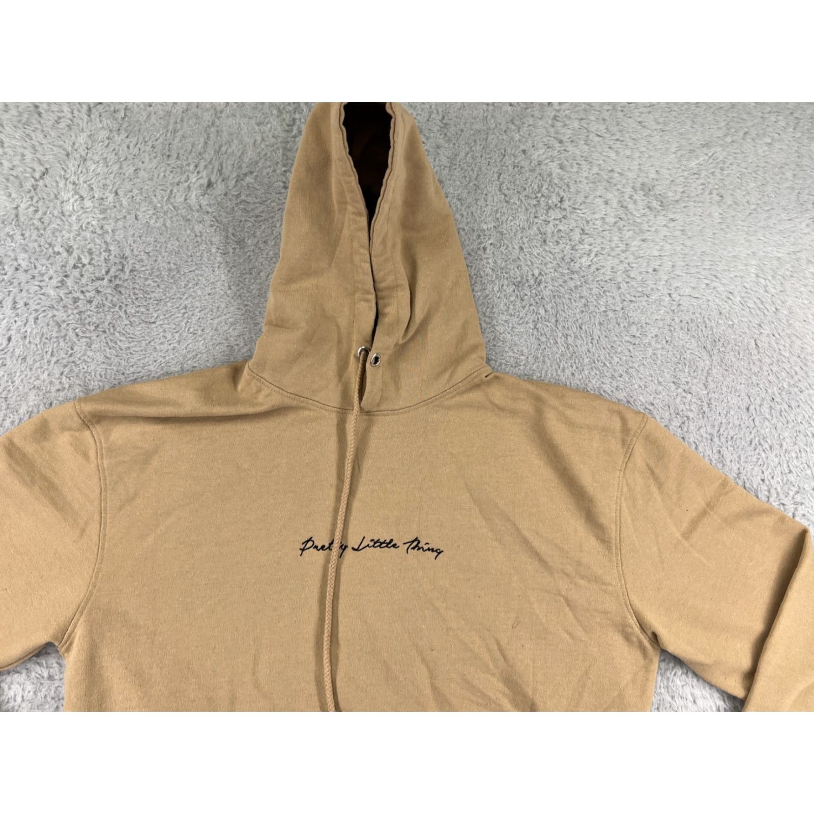 PrettyLittleThing VINTAGE PRETTYLITTLETHING Sweater Shirt Womens Medium Beige Hooded Pullover Kangaroo Pocket Size M / US 6-8 / IT 42-44 - 5 Thumbnail