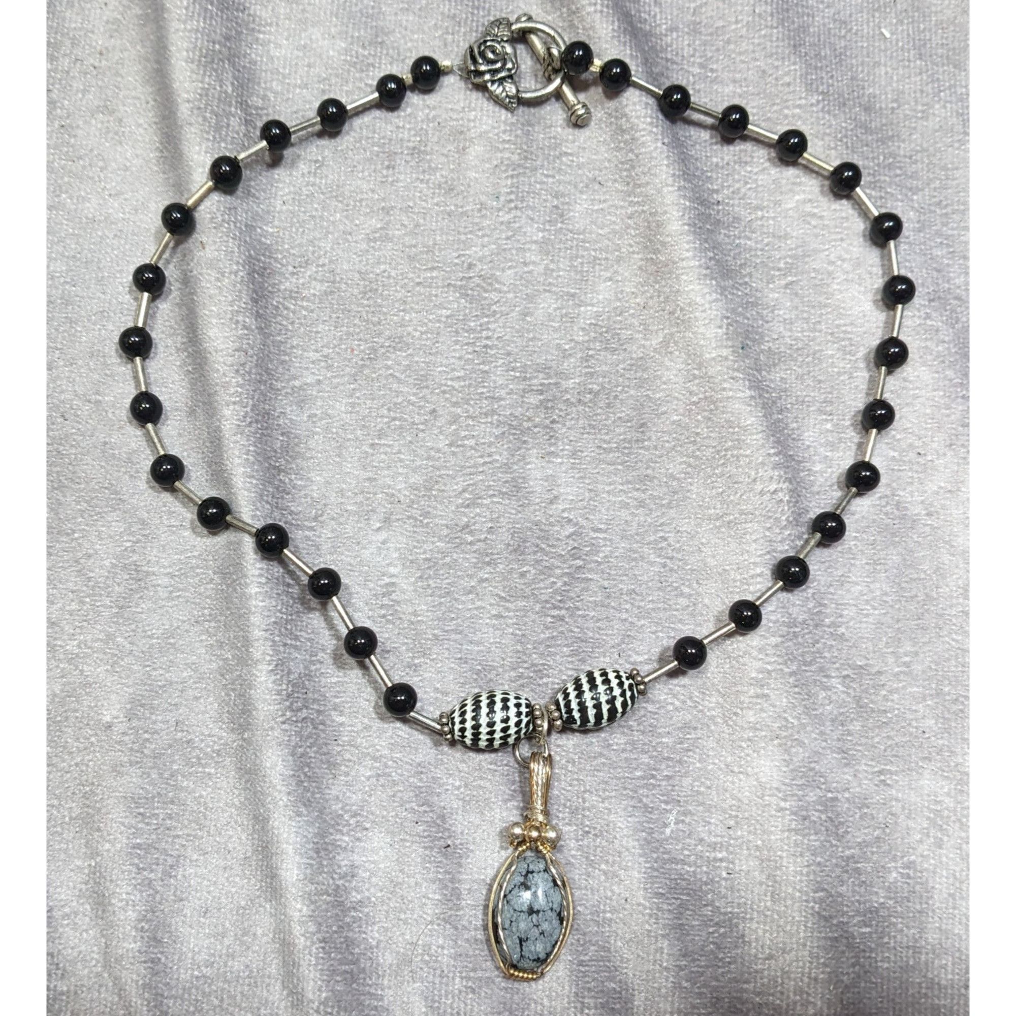 Handmade Handmade Snowflake Obsidian Wire Wrapped Pendant Necklace Size ONE SIZE - 5 Thumbnail