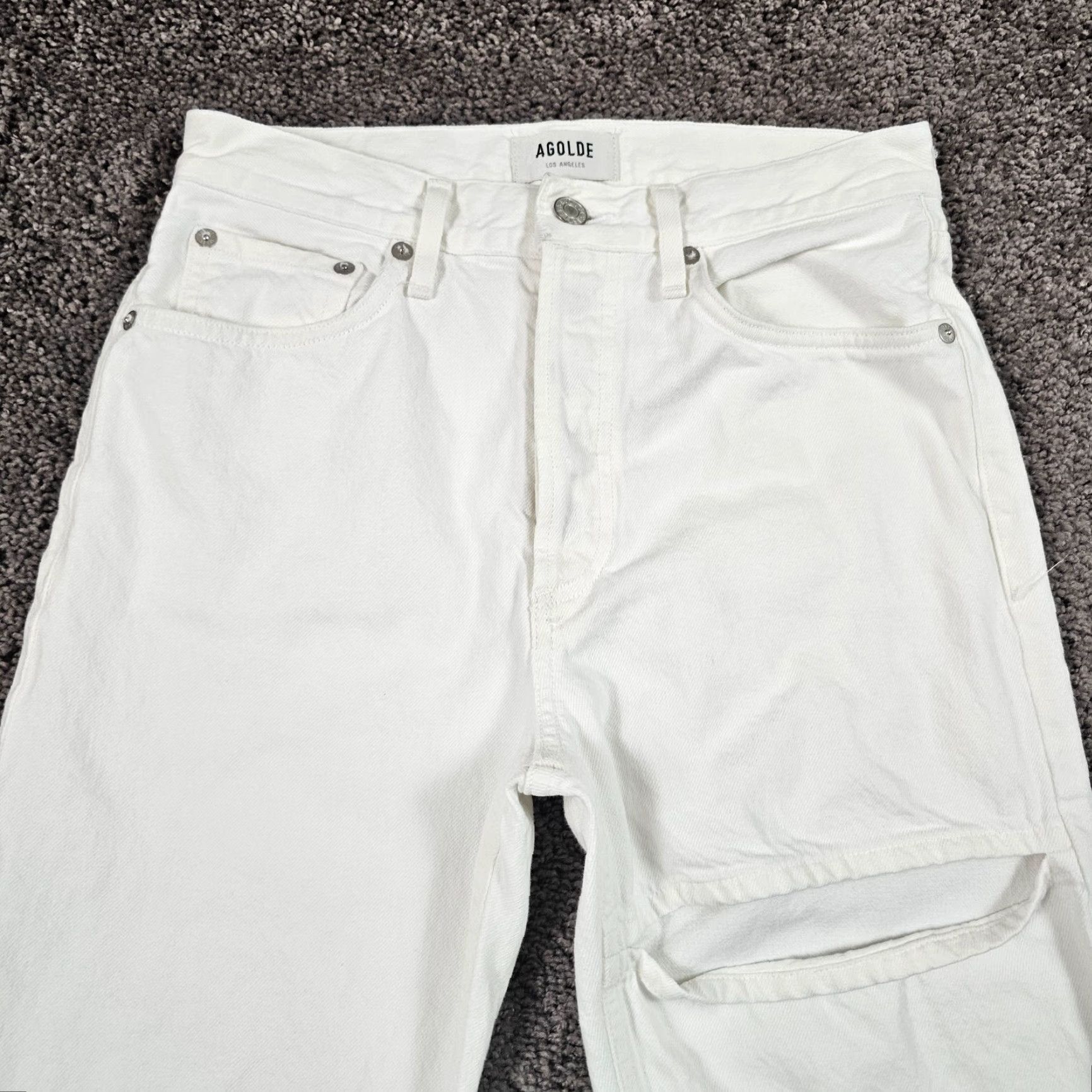 Agolde AGOLDE Jeans Women's 25 White Straight Cotton Denim Made in USA 26x31 Size 42" / US 20 - 3 Thumbnail