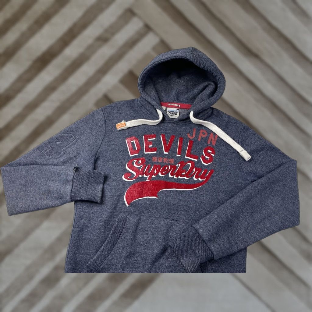Superdry VINTAGE Superdry Hoodie Pullover Size L Men Blue Graphic Print Sweatshirt Sports Champion Devils Size US L / EU 52-54 / 3 - 1 Thumbnail