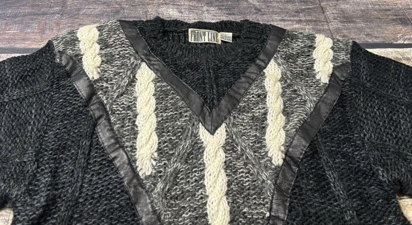 Other VTG Front Line Sweater Men's Large Chunky Knit Leather Patch Size US L / EU 52-54 / 3 - 4 Thumbnail