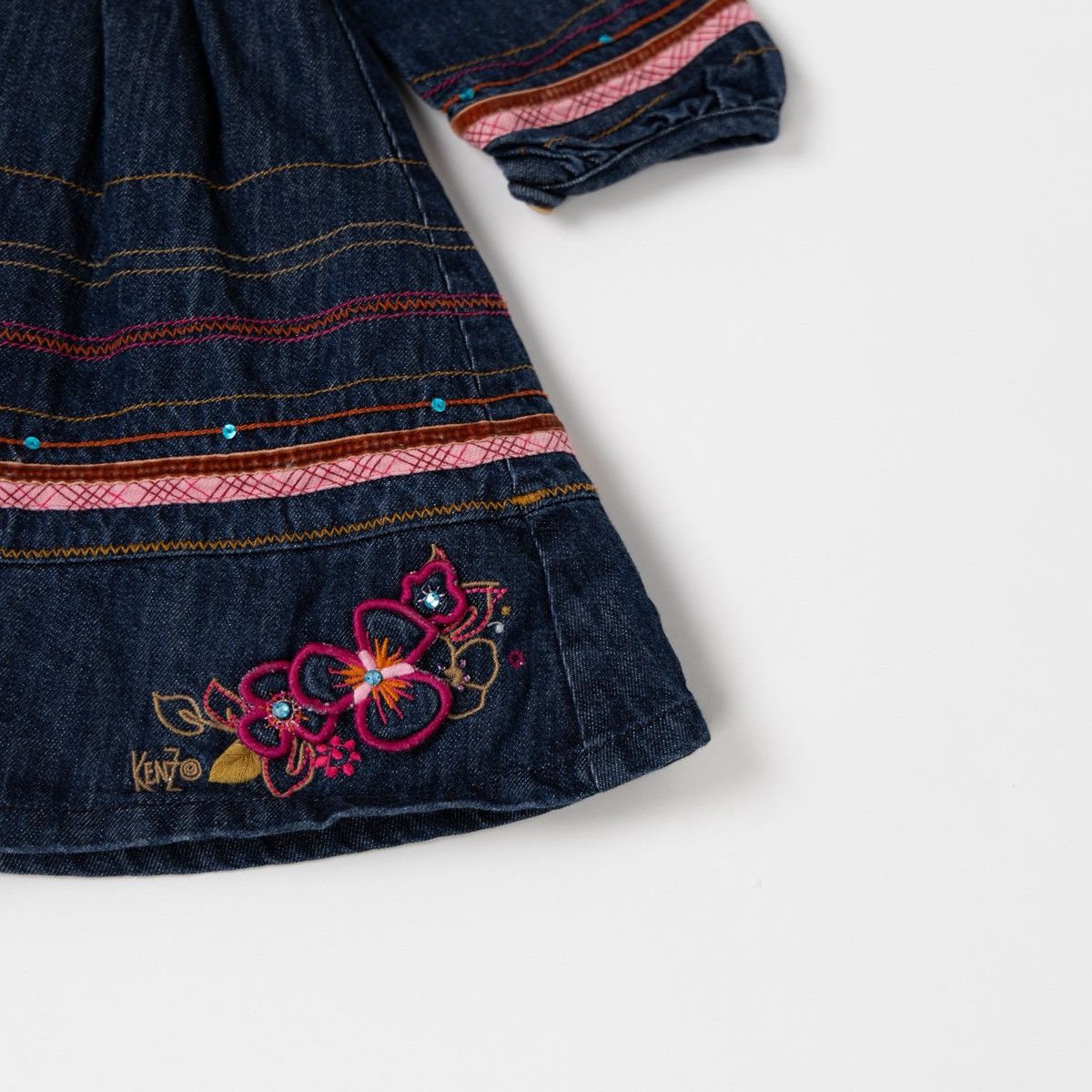 Kenzo Kenzo Kids Girls Denim Dress Embroidered Floral Blue Rare Size XXS / US 00 / IT 34 - 4 Thumbnail