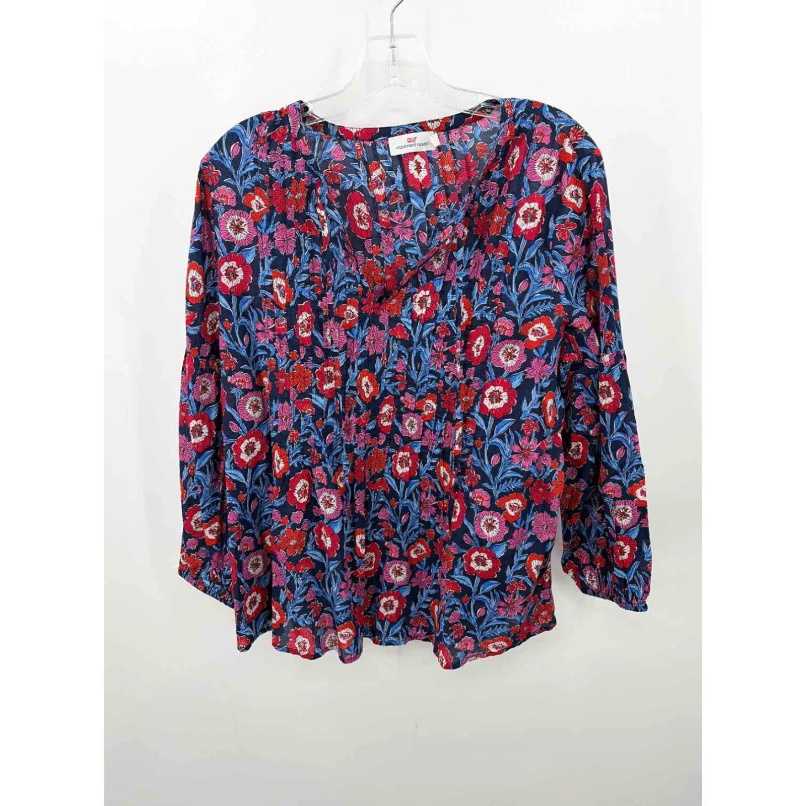 Vineyard Vines Pre-Owned Navy Floral Long Sleeve Blouse Small