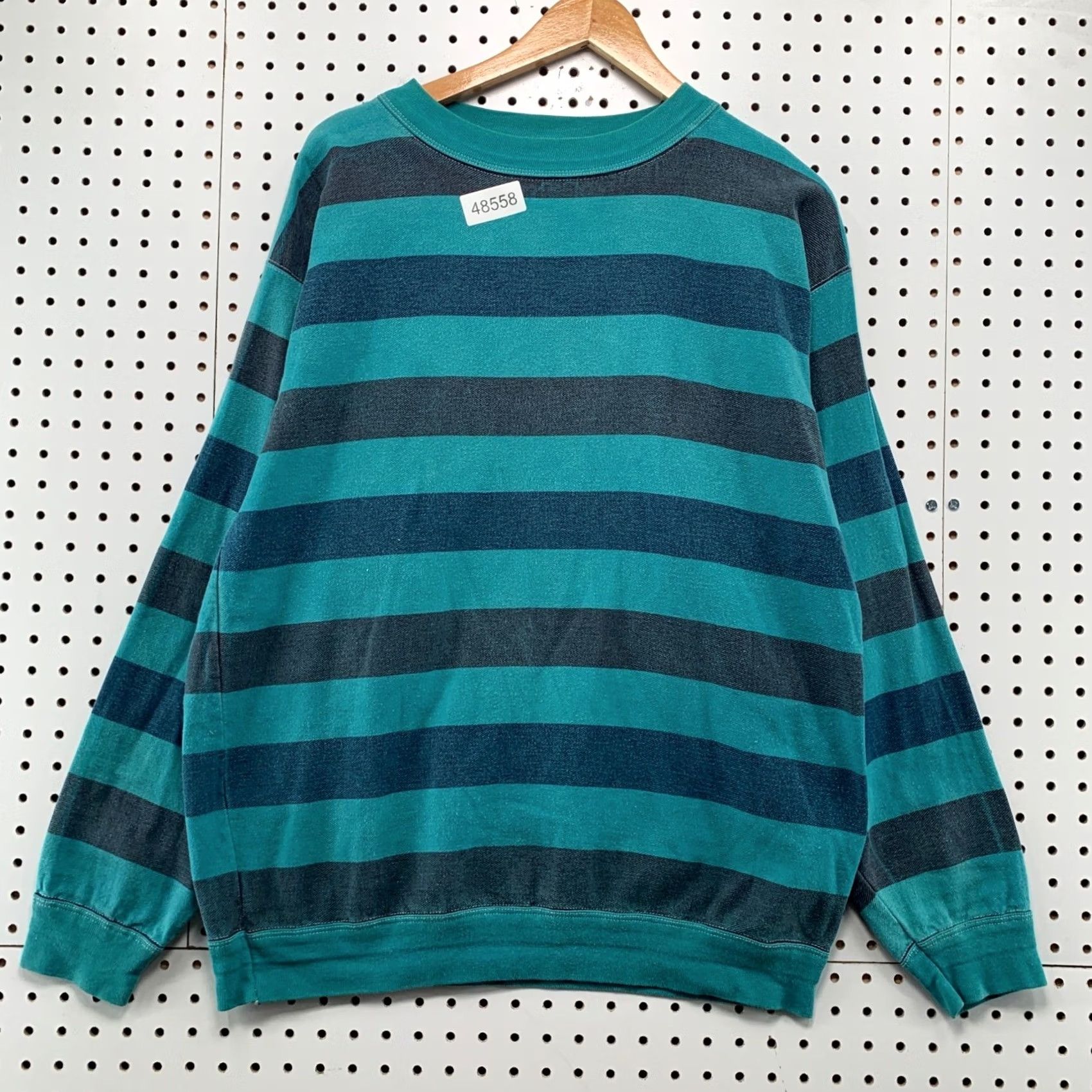 Vintage VINTAGE Structure Sweatshirt Mens M Teal Grey Striped 90s Made in USA Size US M / EU 48-50 / 2 - 2 Thumbnail
