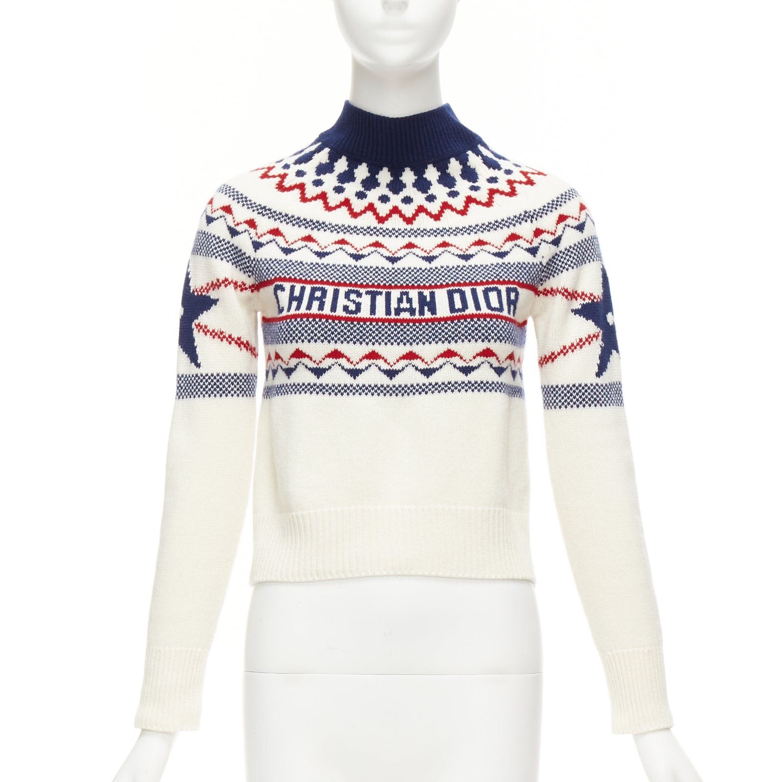 image of Christian Dior Dioralps Cream Wool Cashmere Logo Star Fairisle Sweater Fr34 Xs, Women's