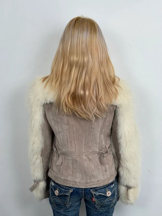 Roberto Cavalli AW2006 Cavalli White Fur Beige Leather Vest Size M / US 6-8 / IT 42-44 - 3 Thumbnail