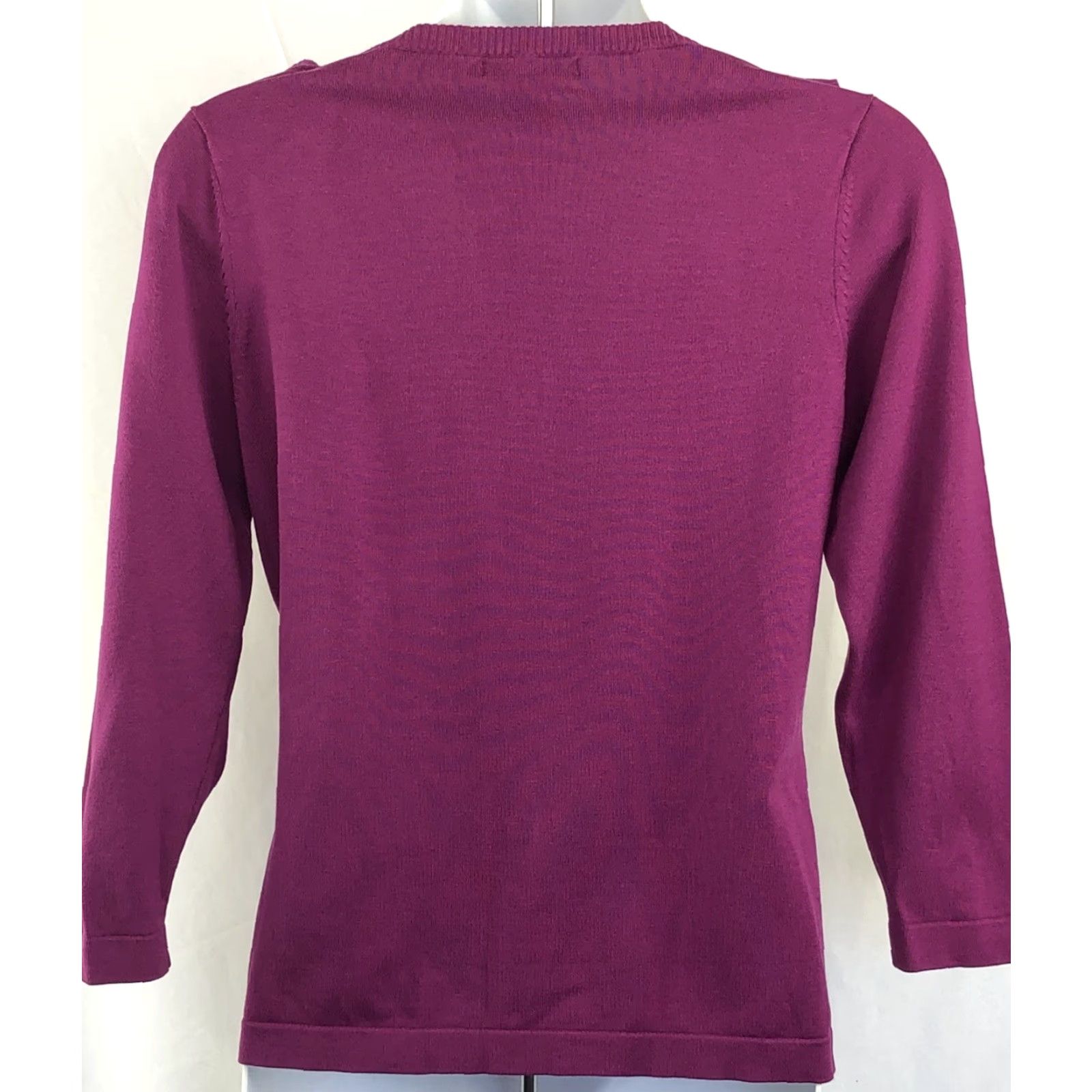 Vintage August Silk V-Neck Purple Knit Sweater 3/4 Sleeve M Womens Pullover Casual Workwear Rainbow Ruffle Classic Y2K Size M / US 6-8 / IT 42-44 - 4 Thumbnail
