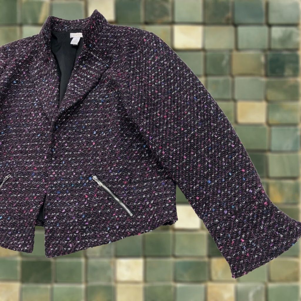 Vintage Chico's Purple Tweed Open Front Womens Jacket Blazer Style Wool Polyester Blend Mid-Length Button Closure Size XS / US 0-2 / IT 36-38 - 1 Thumbnail