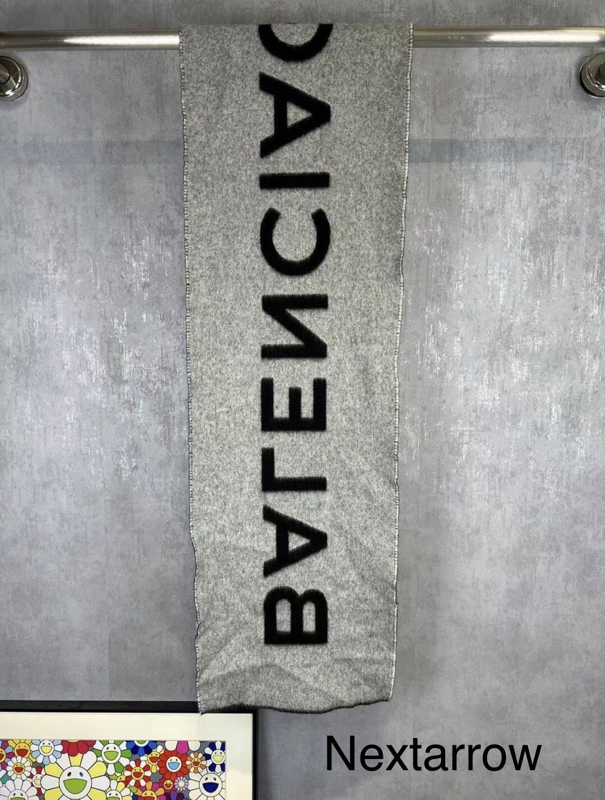 Balenciaga BALENCIAGA black and gray letter logo cashmere scarf2412- Size ONE SIZE - 2 Thumbnail