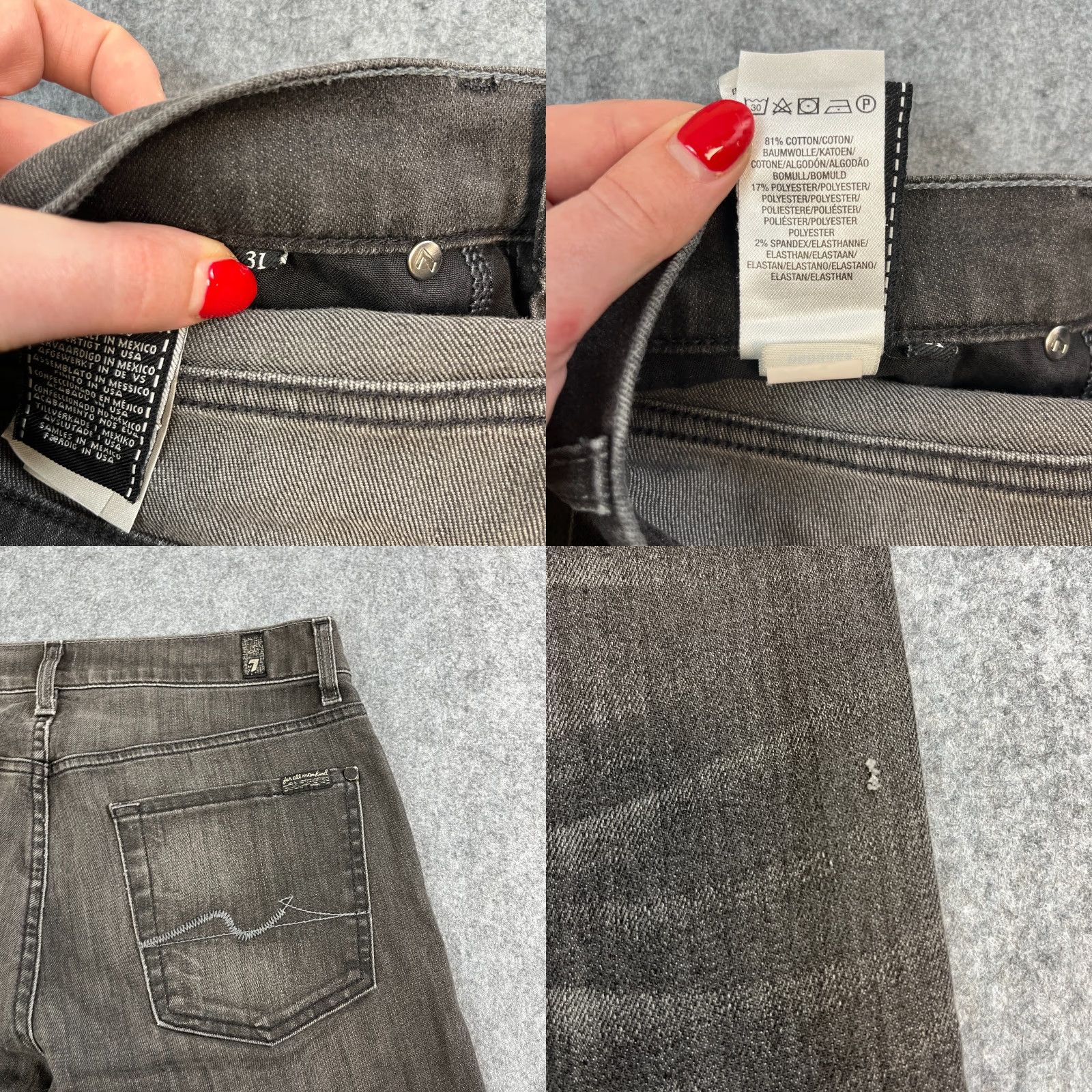 7 For All Mankind 7 For All Mankind Mens Jeans Slim Tapered 31 Dark Wash Grey Stretch Slimmy Denim Regular Jeans Mens (31) Size US 31 - 8 Thumbnail