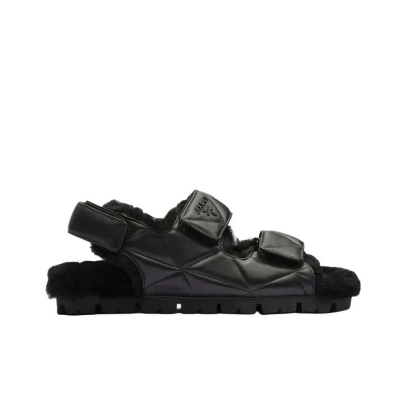 Prada o1w1db11124 Nappa Leather Sandals in Black Size US 9 / IT 39 - 1 Thumbnail