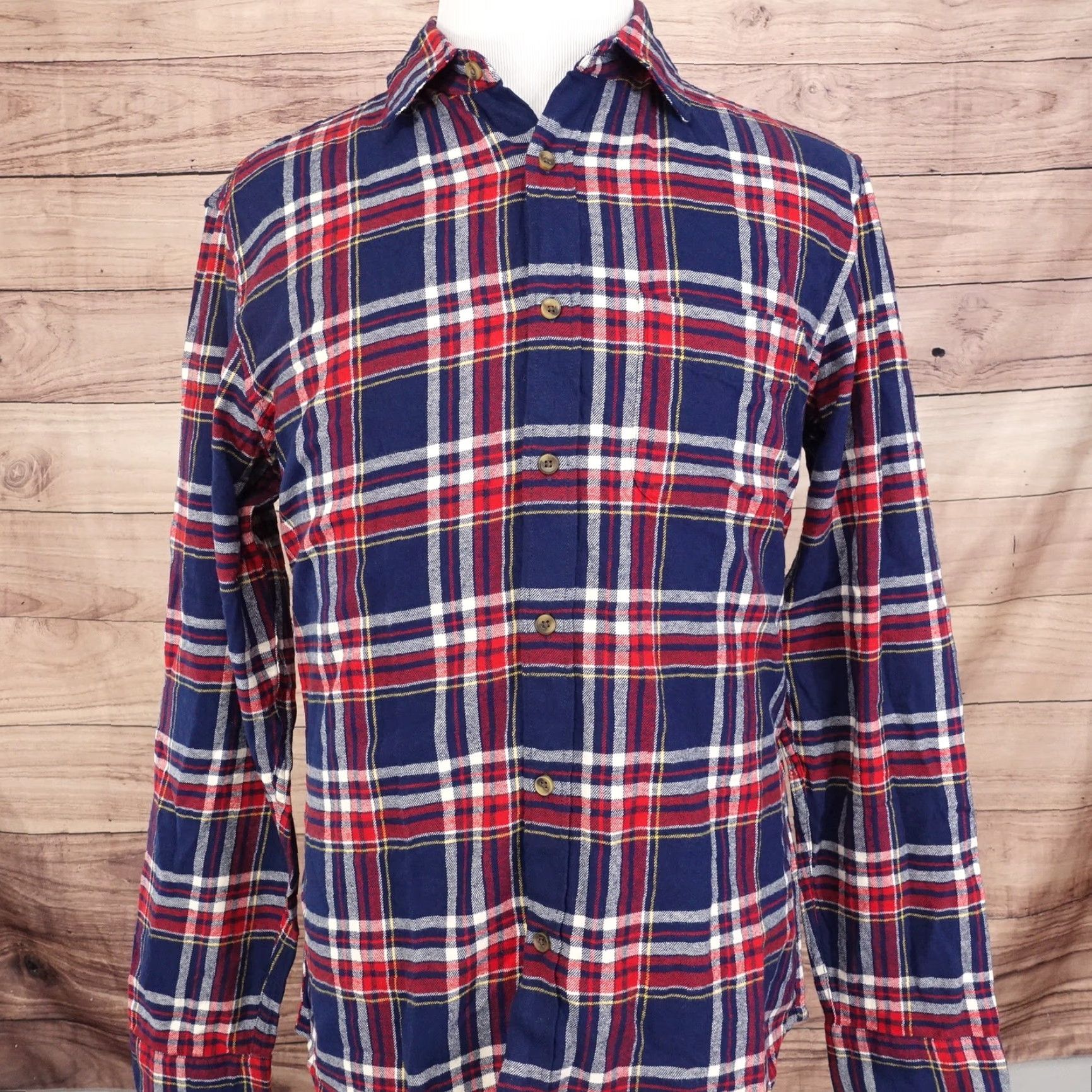 Men's Flannel Shirt Medium Blue Red Plaid Long Sleeve