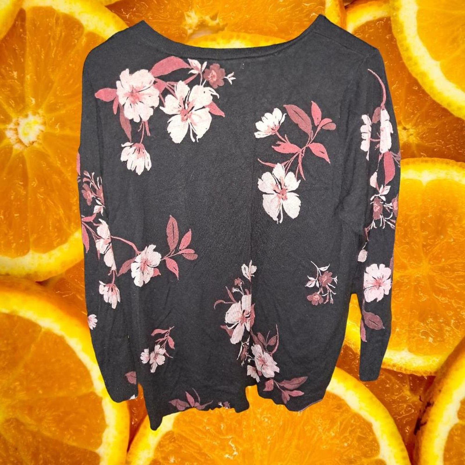 Other Daniel Rainn Black Floral V Neck‎ Sweater Size L / US 10 / IT 46 - 6 Thumbnail