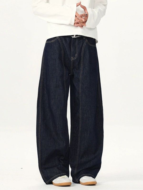Jean Men's retro patchwork washed straight jeans Size US 32 / EU 48 - 2 Thumbnail
