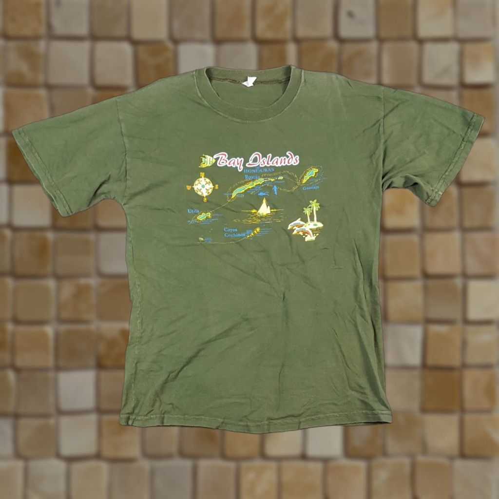 Vintage VINTAGE Bay Island T-Shirt Mens 90s Tropical Beach Tee Green Small Honduras Embroidered Logo Cotton T-Shirt Size US S / EU 44-46 / 1 - 1 Thumbnail
