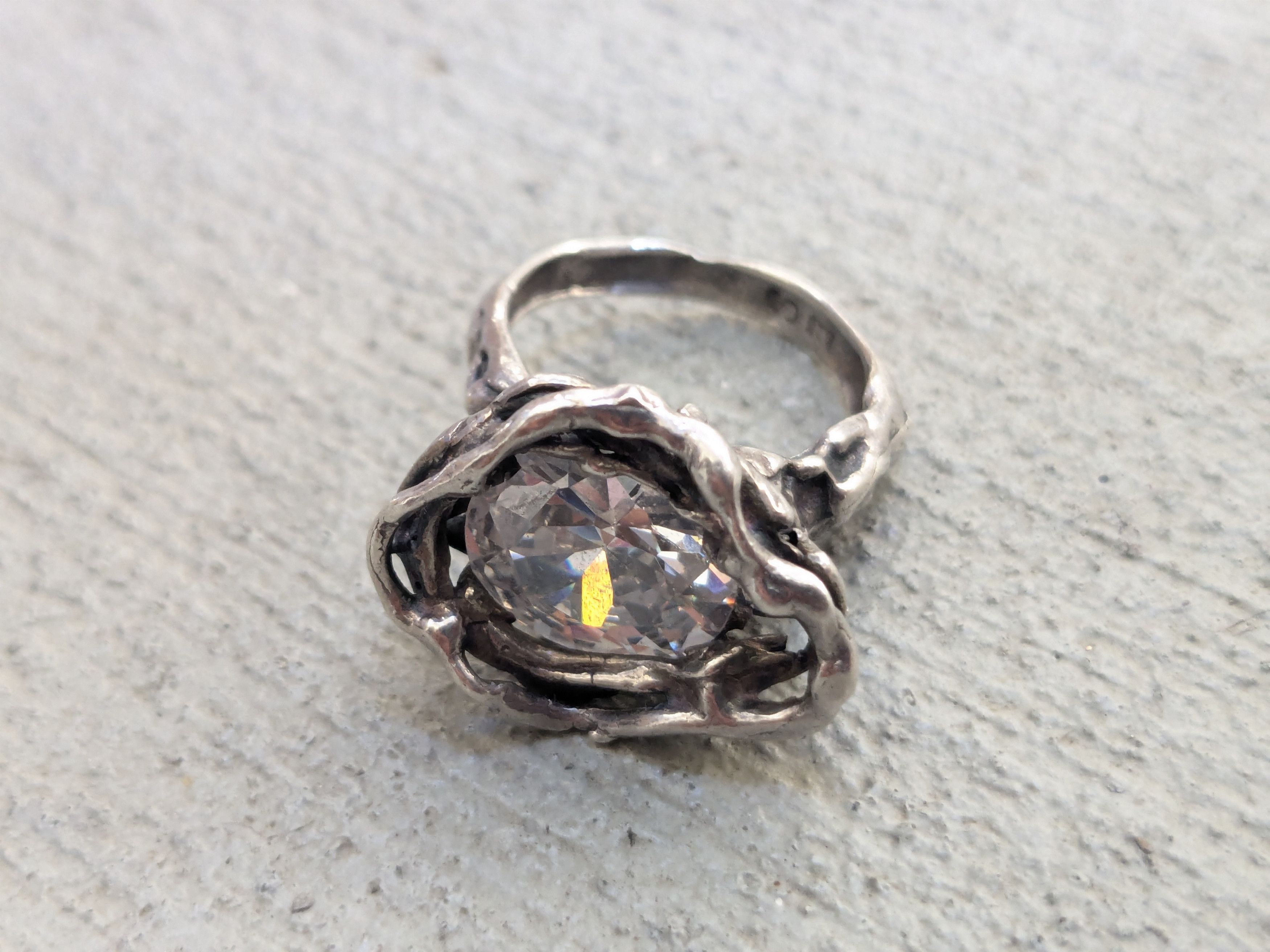 Jewelry × Vintage Sterling Silver Ring 6.75 CZ Brutalist Modern Avant Garde Size ONE SIZE - 11 Thumbnail