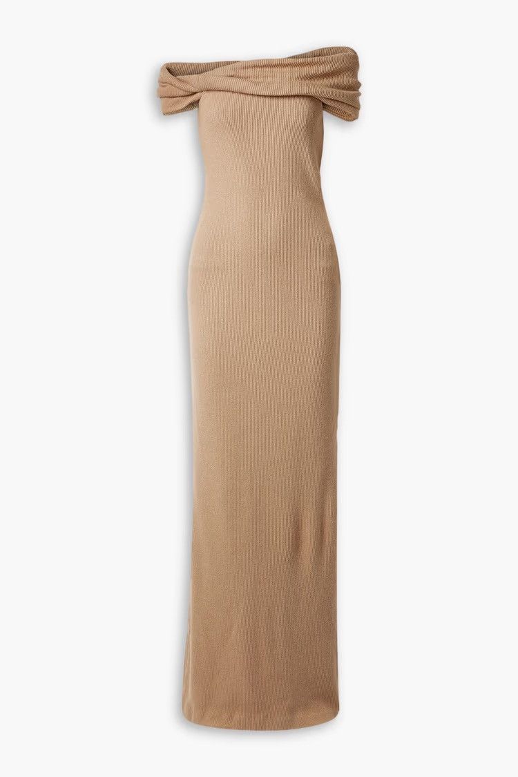 Brandon Maxwell BRANDON MAXWELL Off-the-shoulder cutout ribbed-knit dress Size XL / US 12-14 / IT 48-50 - 1 Thumbnail
