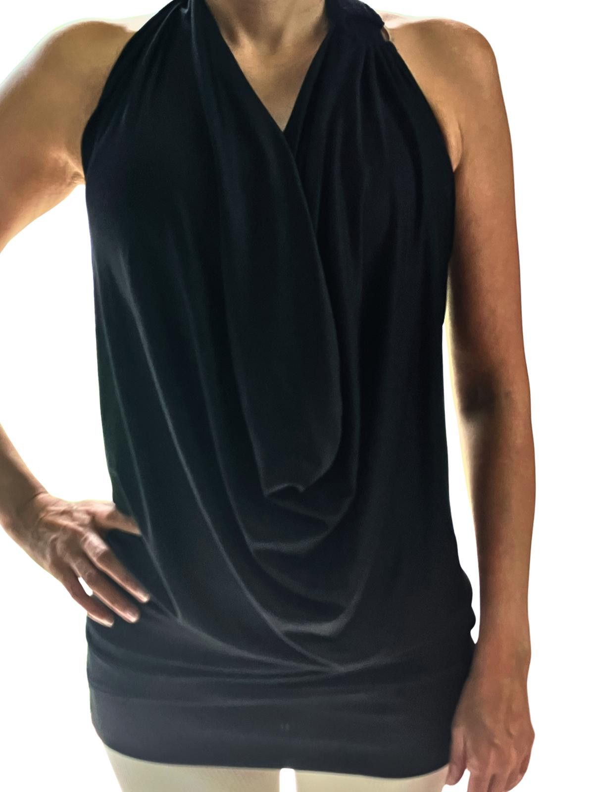 Other Mapalé Black Halter Draped Top Open Back Stretch Size XL / US 12-14 / IT 48-50 - 2 Thumbnail