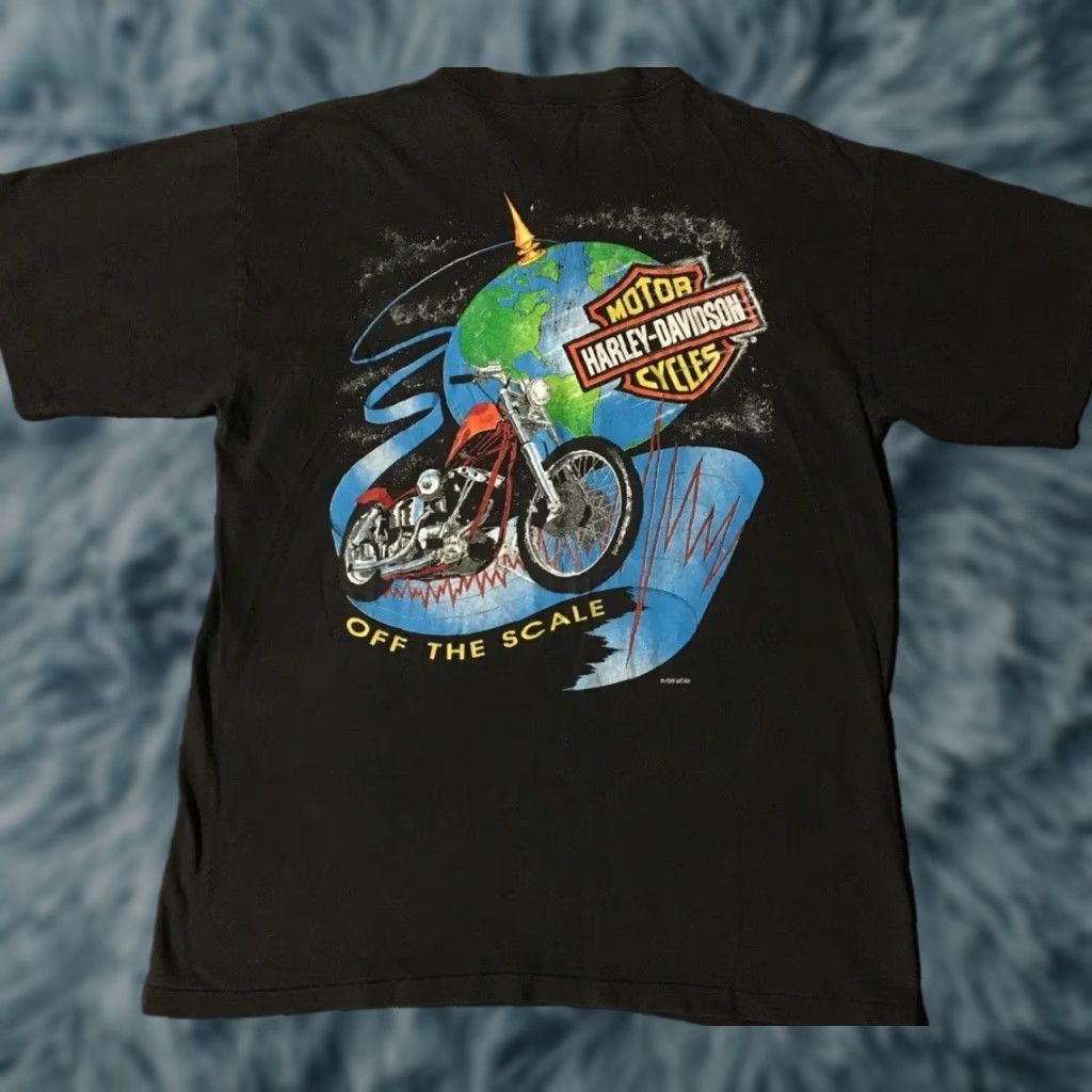Harley Davidson VINTAGE Harley Davidson Shirt L Black 80s Biker Grunge 3D Off The Scale Planet Earth Henley Graphic Tee Mens Size US L / EU 52-54 / 3 - 1 Thumbnail
