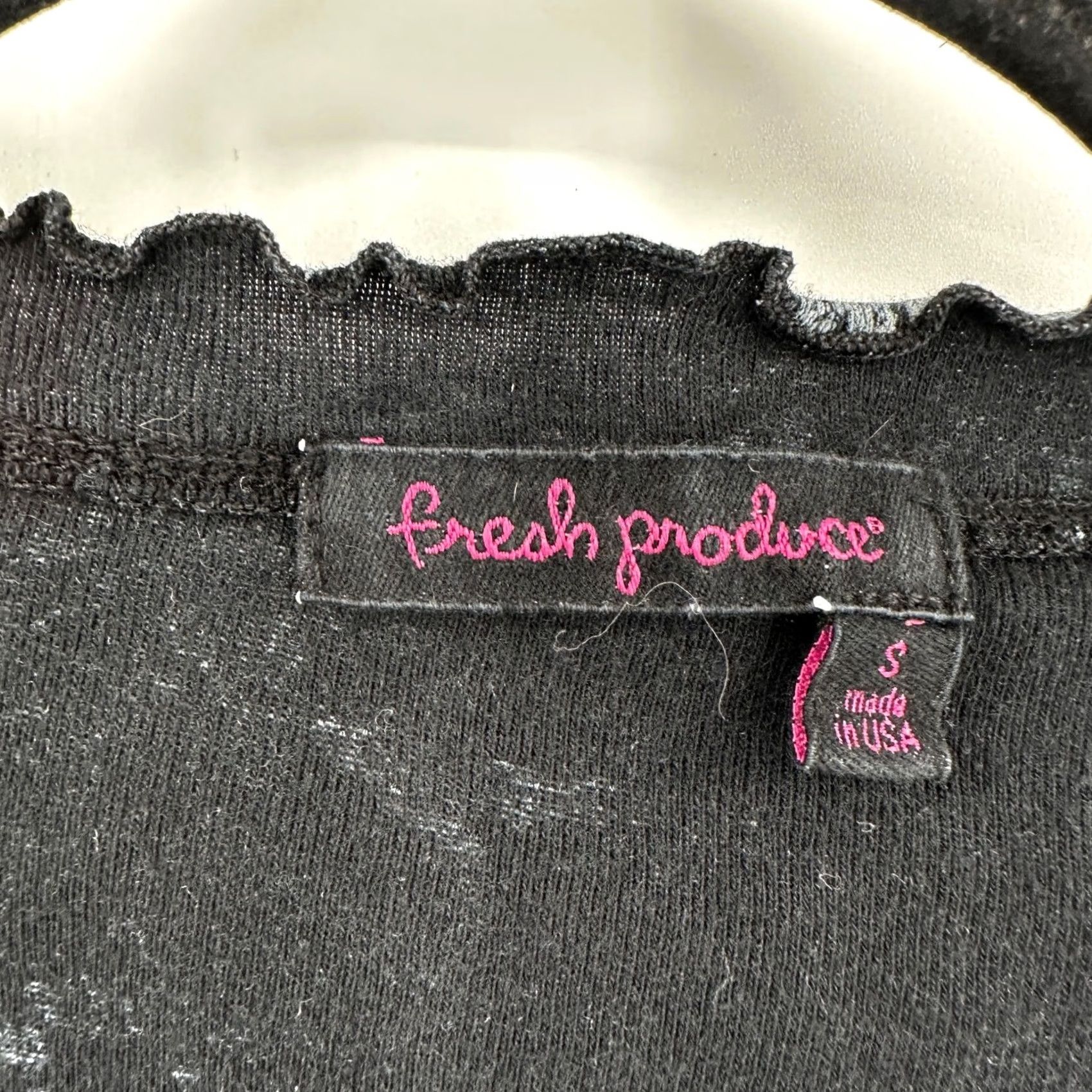 Vintage Fresh Produce V-Neck 3/4 Sleeve Cotton Top Black White Small Lettuce Trim Paisley Beach Bohemian Jersey Womens V-Neck Shirt Size S / US 4 / IT 40 - 3 Thumbnail