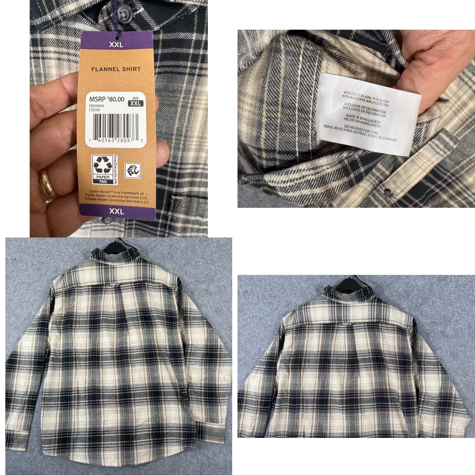 Eddie Bauer Eddie Bauer Shirt Mens 2XL Flannel Cream Black Plaid Button-Up Long Sleeve NWT Size US XXL / EU 58 / 5 - 8 Thumbnail