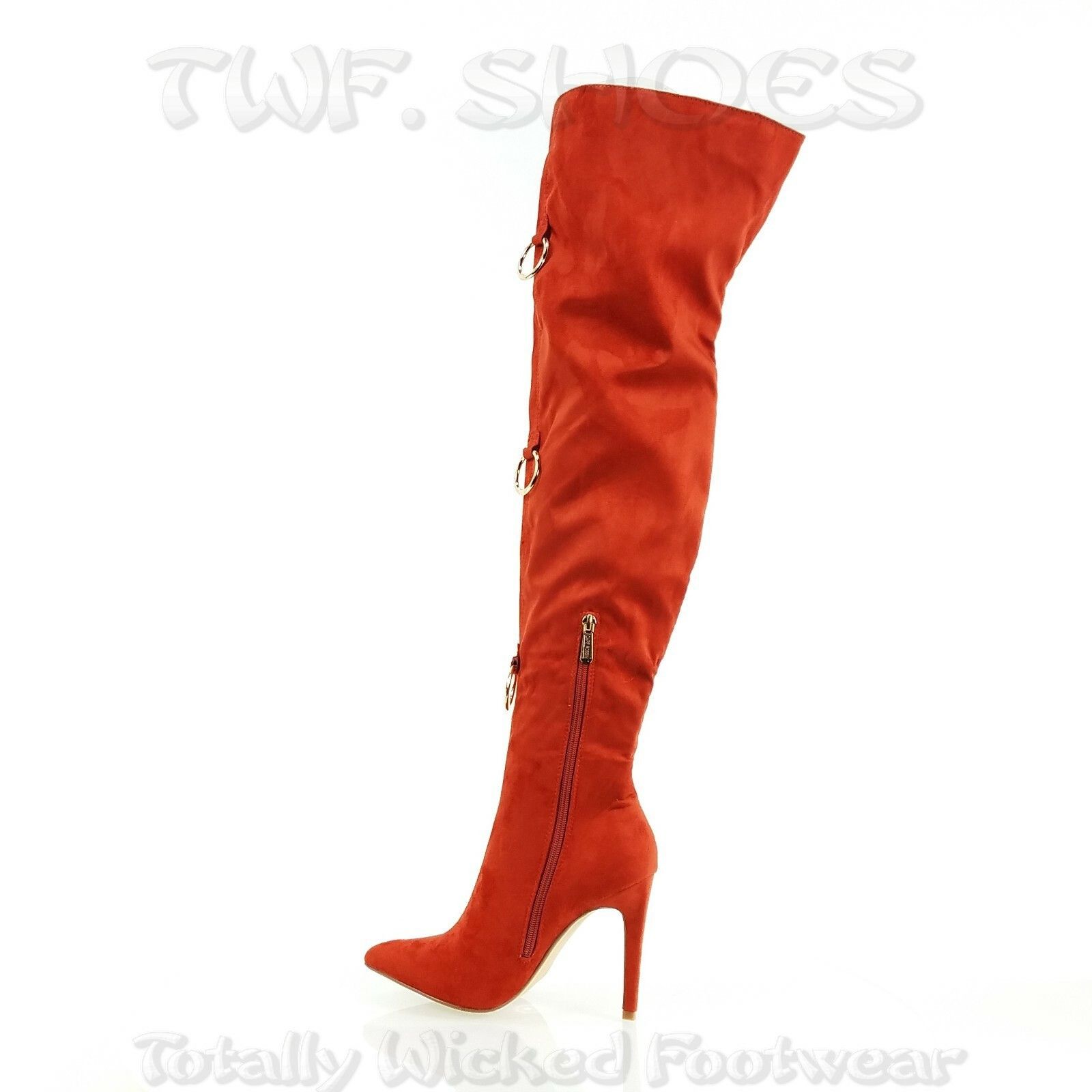 Other CR Gigi 68 Rust Red OTK Thigh Boot 4.5" High Heel Gold Bull Size US 6.5 / IT 36.5 - 7 Thumbnail