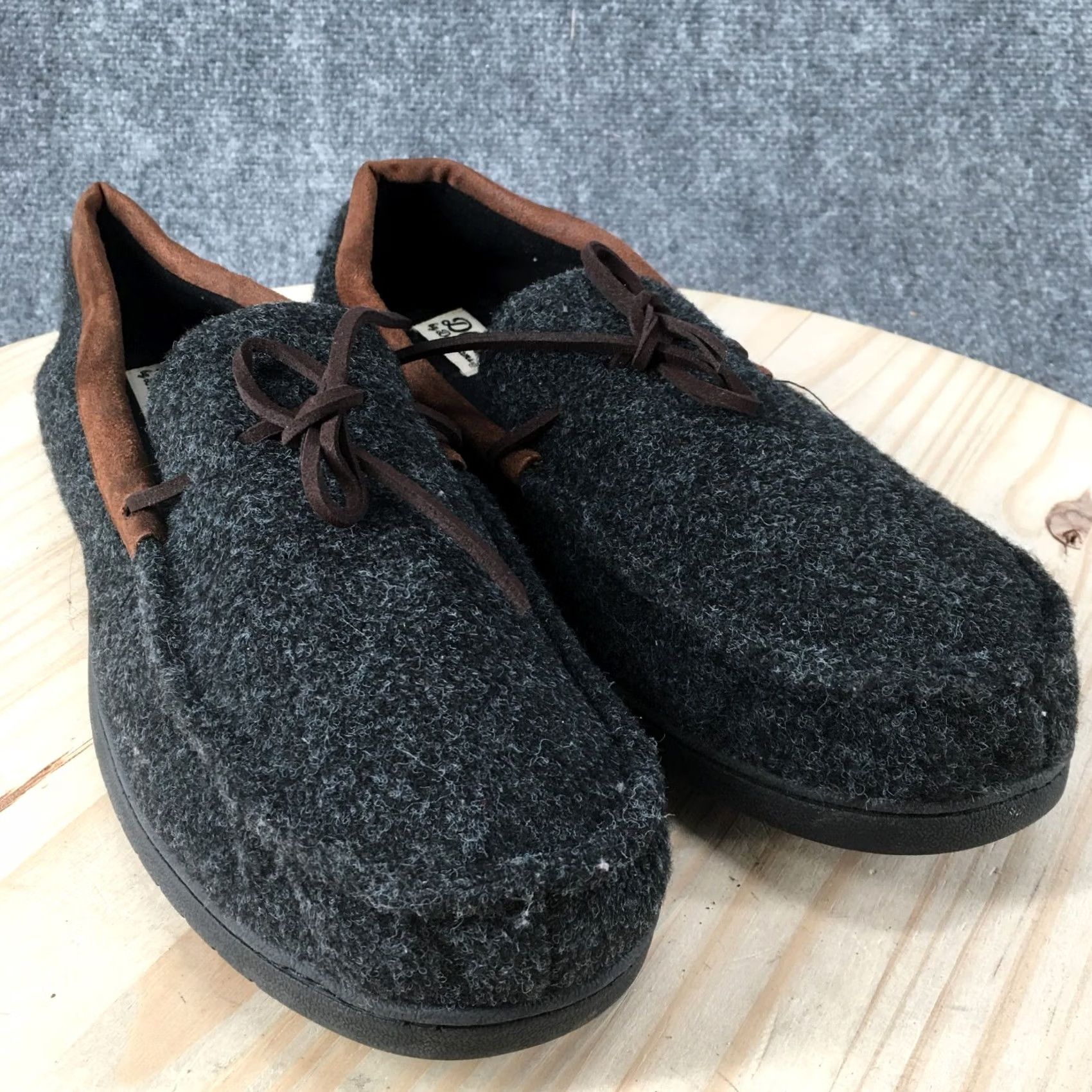 Vintage Dluxe By Dearfoam Slippers Mens 13 XL Moccasin Slip On Flats Gray Fabric Size ONE SIZE - 3 Thumbnail