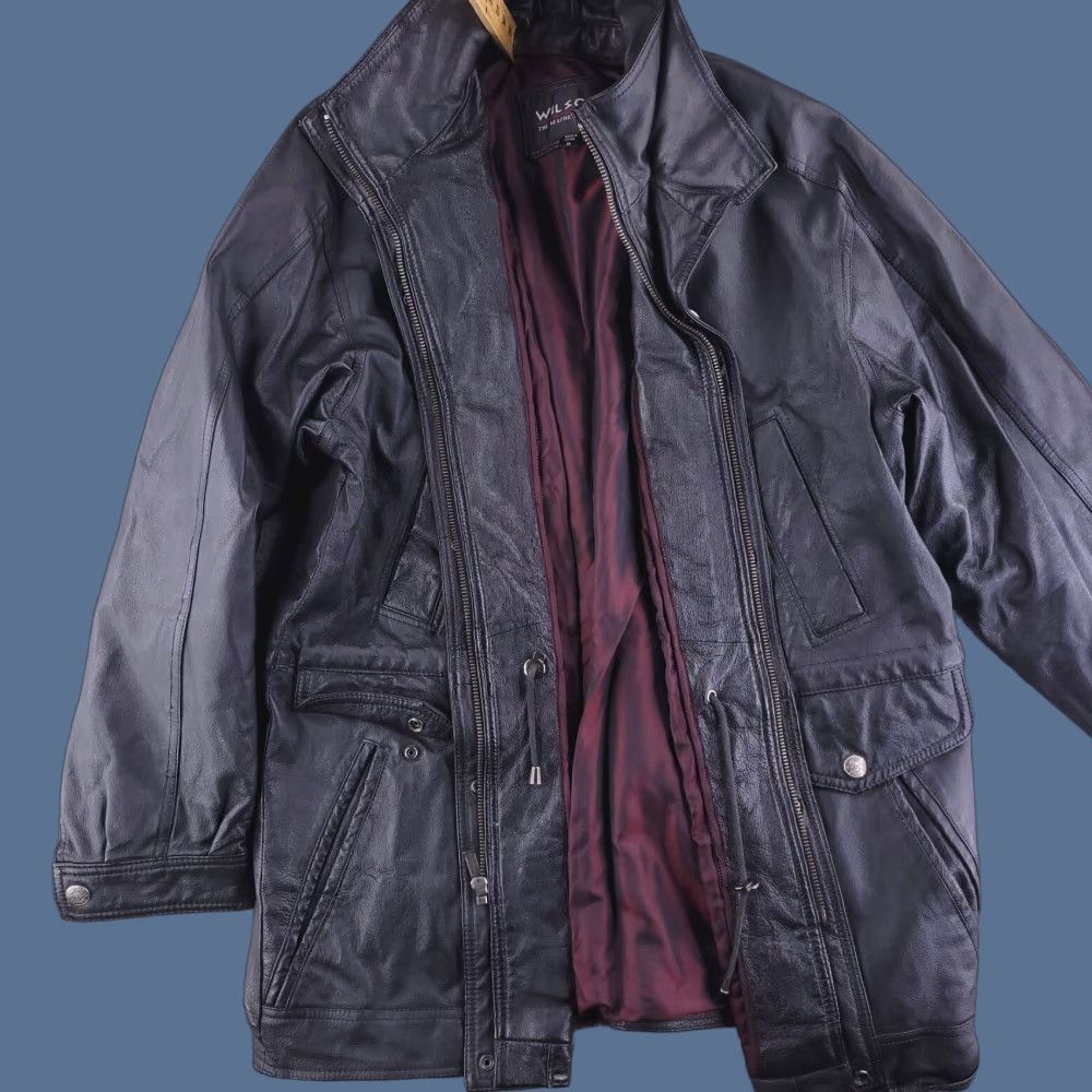 Vintage Wilsons Leather Coat Mens M Black Overcoat Real Genuine Leather Jacket Pattern Solid Vintage No Size US M / EU 48-50 / 2 - 1 Thumbnail