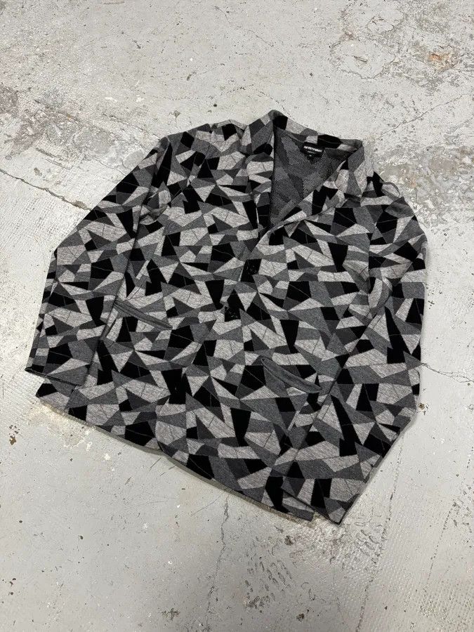 Emporio Armani 2010s Emporio Armani Geometrical Grey & Black Wool Blazer Jacket Size 44R - 3 Thumbnail