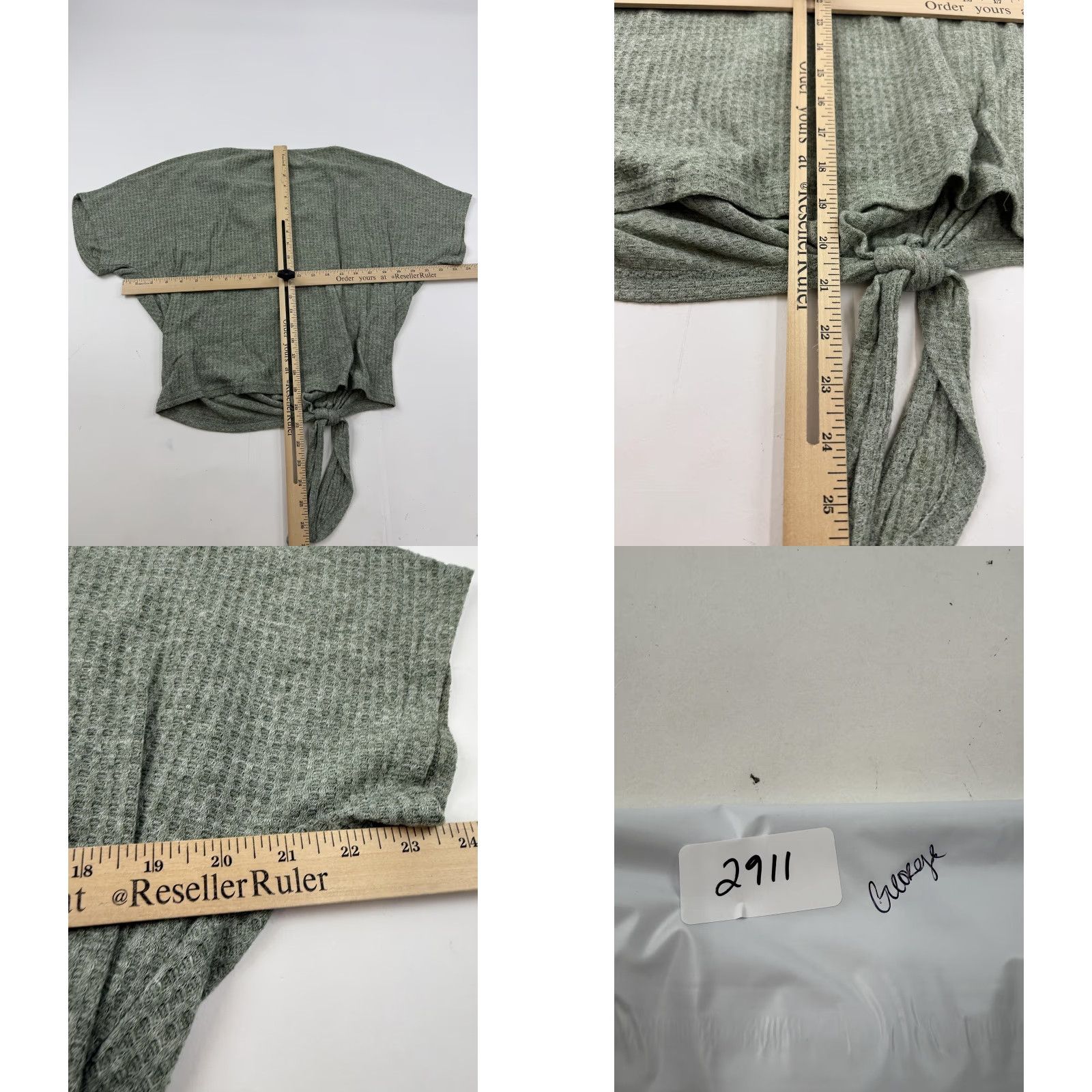 George George Shirt Womens Small Green Waffle Knit Short Sleeve Tie Front Top Size S / US 4 / IT 40 - 8 Thumbnail