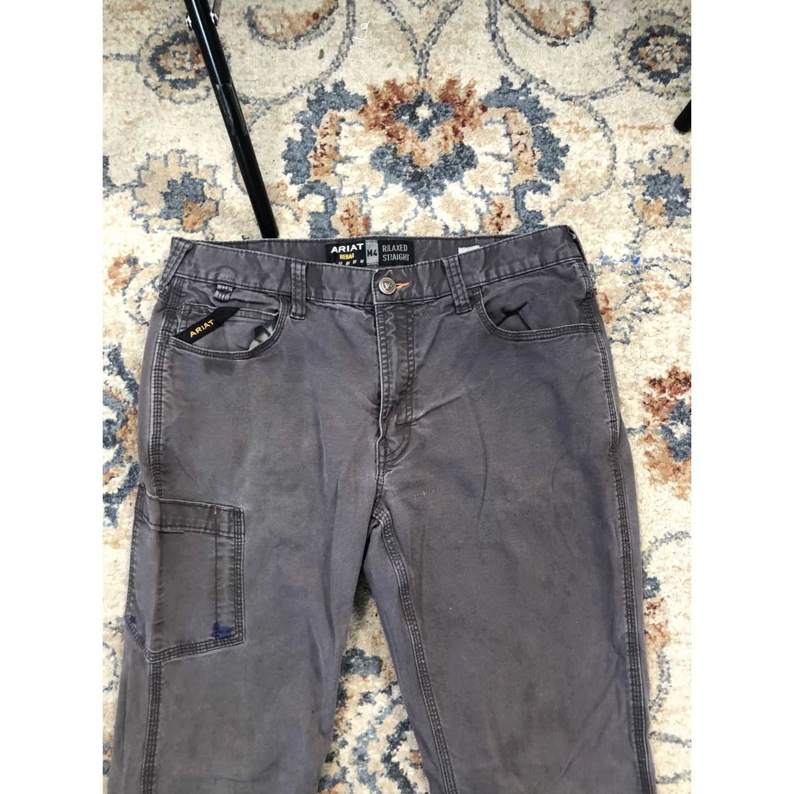 Ariat Ariat Rebar M4 Relaxed Straight Work Pants Mens 32x32 Gray Carpenter 5-Pocket Design Cargo Pocket Logo Vertical Size US 32 / EU 48 - 2 Thumbnail