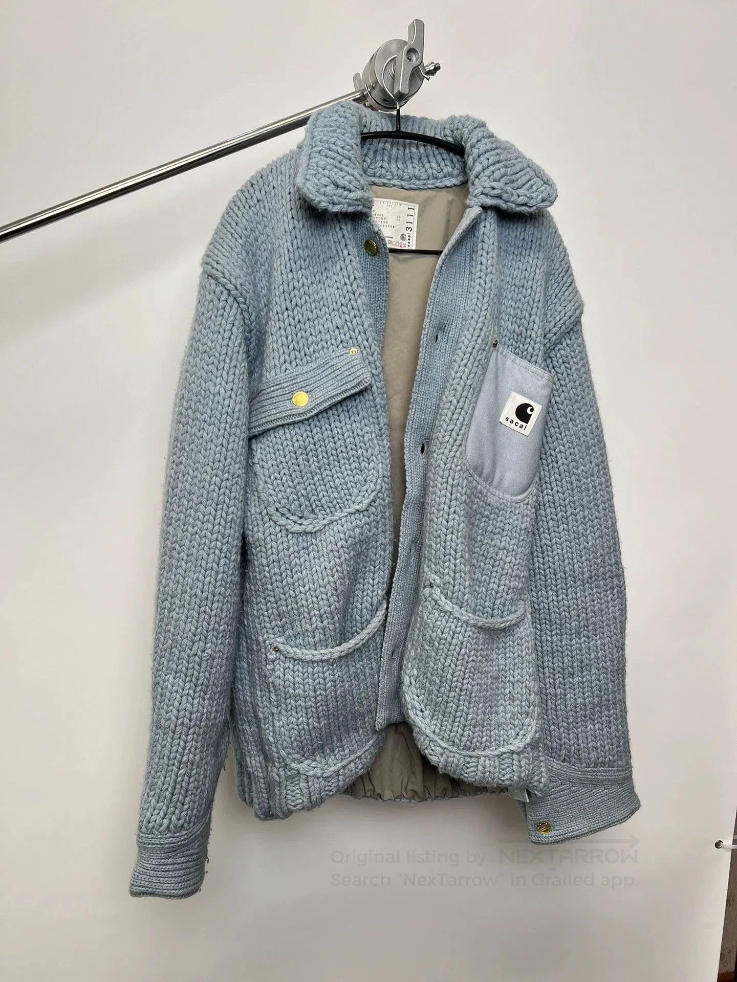 Sacai Blue Knit Collared Jacket with Pockets. Size US L / EU 52-54 / 3 - 2 Thumbnail