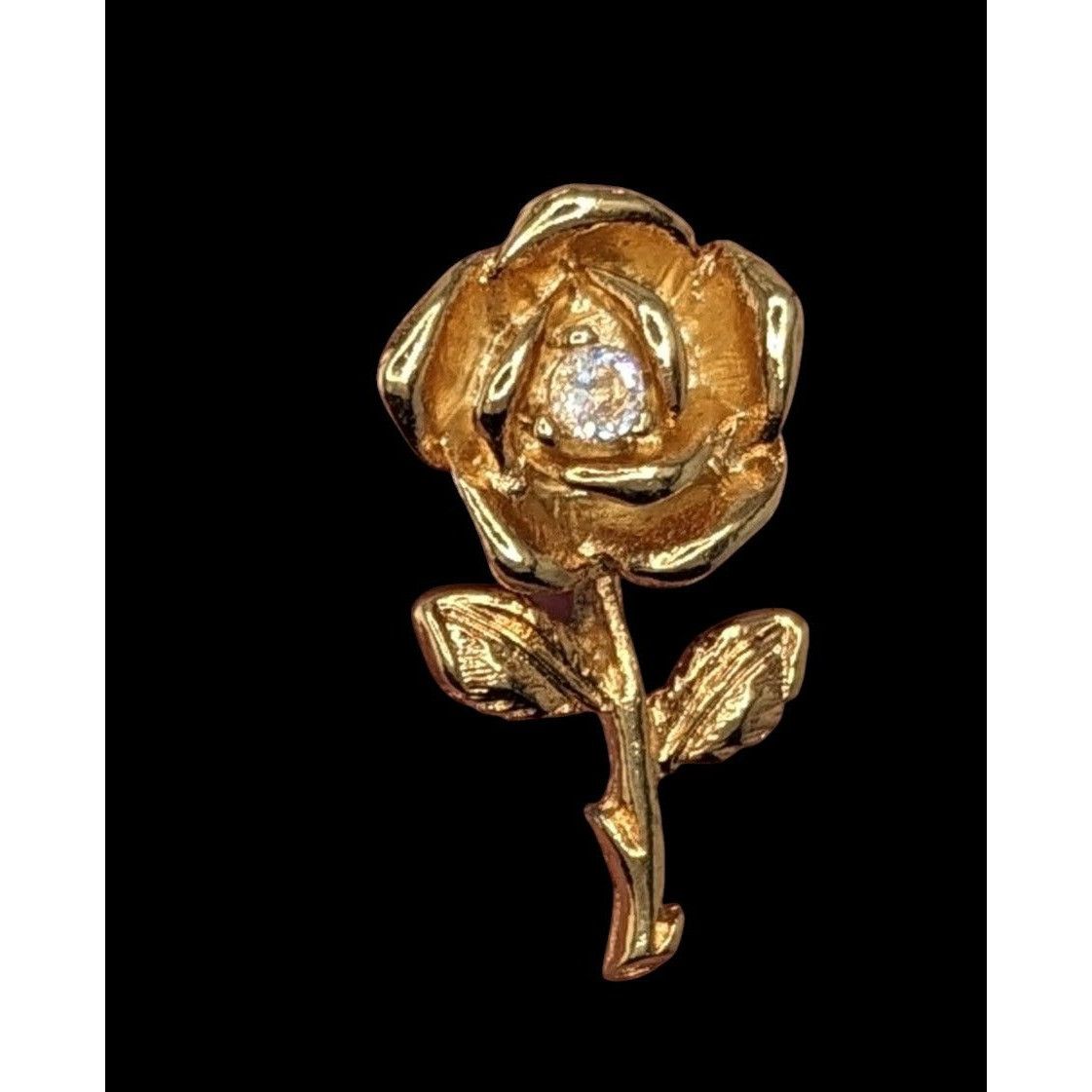 Other Vintage Elegant Rose Pin Gold-Tone With Rhinestone Center Size ONE SIZE - 1 Thumbnail