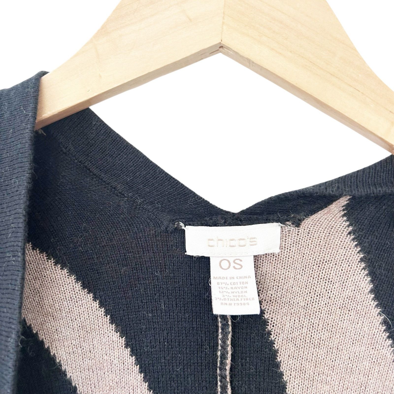 Chicos Chicos Black Tan Wool Blend Poncho Sweater OS Size M / US 6-8 / IT 42-44 - 2 Thumbnail