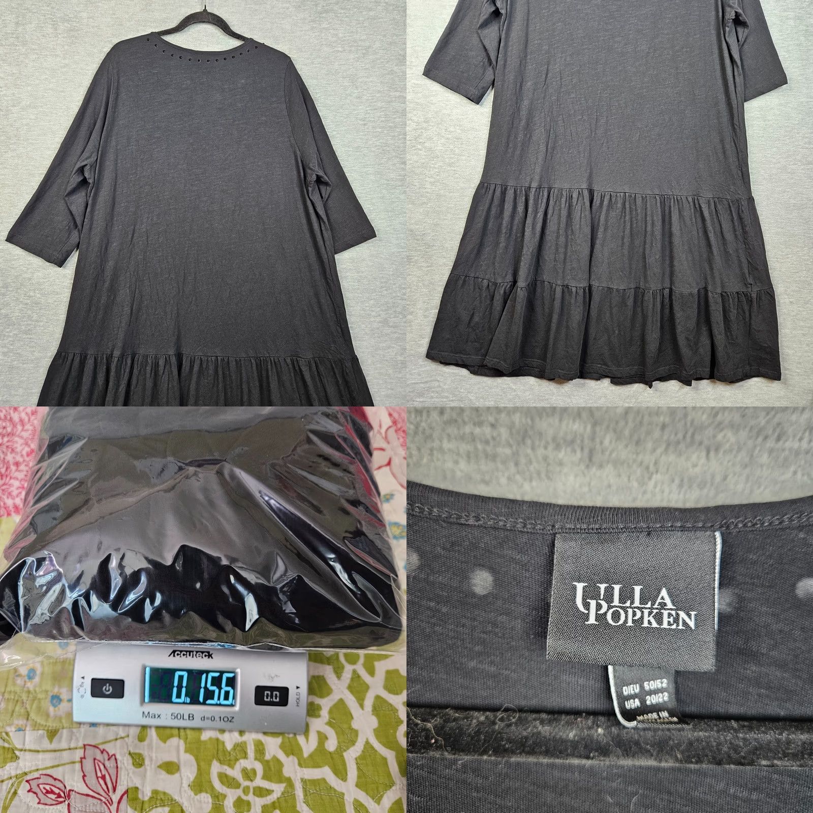 Vintage VINTAGE? No. ULLA Black Women's V-neck Ruffle Hem Long Sleeve Dress 20/22 Size 3XL / US 20-22 - 8 Thumbnail