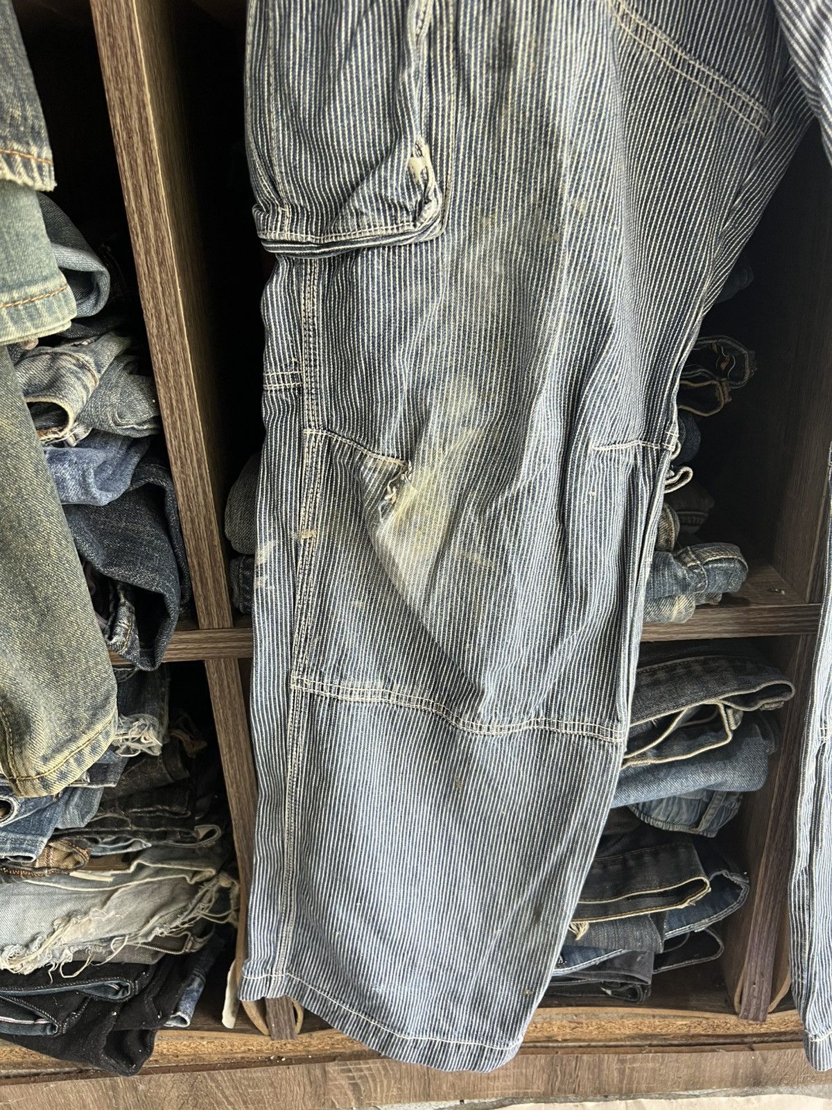 Japanese Brand 🔥Vintage Dogman Hickory Stripe Cargo Work Pant Size US 31 - 5 Thumbnail