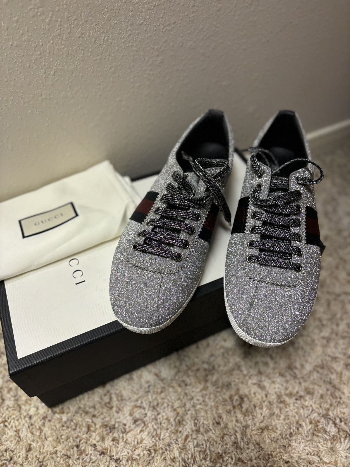 Gucci Gucci Glitter Silver Striped Sneakers Bambi Size US 8.5 / EU 41-42 - 2 Thumbnail