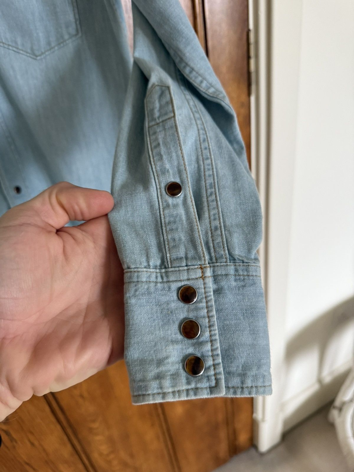 Saint Laurent Paris SS16 Saint Laurent ruffle collar blue denim shirt Hedi surf Size US S / EU 44-46 / 1 - 12 Thumbnail