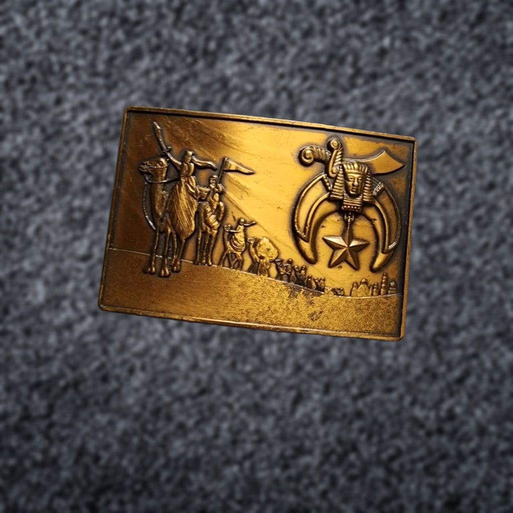Vintage VINTAGE Klitzner Shriners On Camels Caravan Masonic Masons Brass Belt Buckle USA Size ONE SIZE - 1 Thumbnail