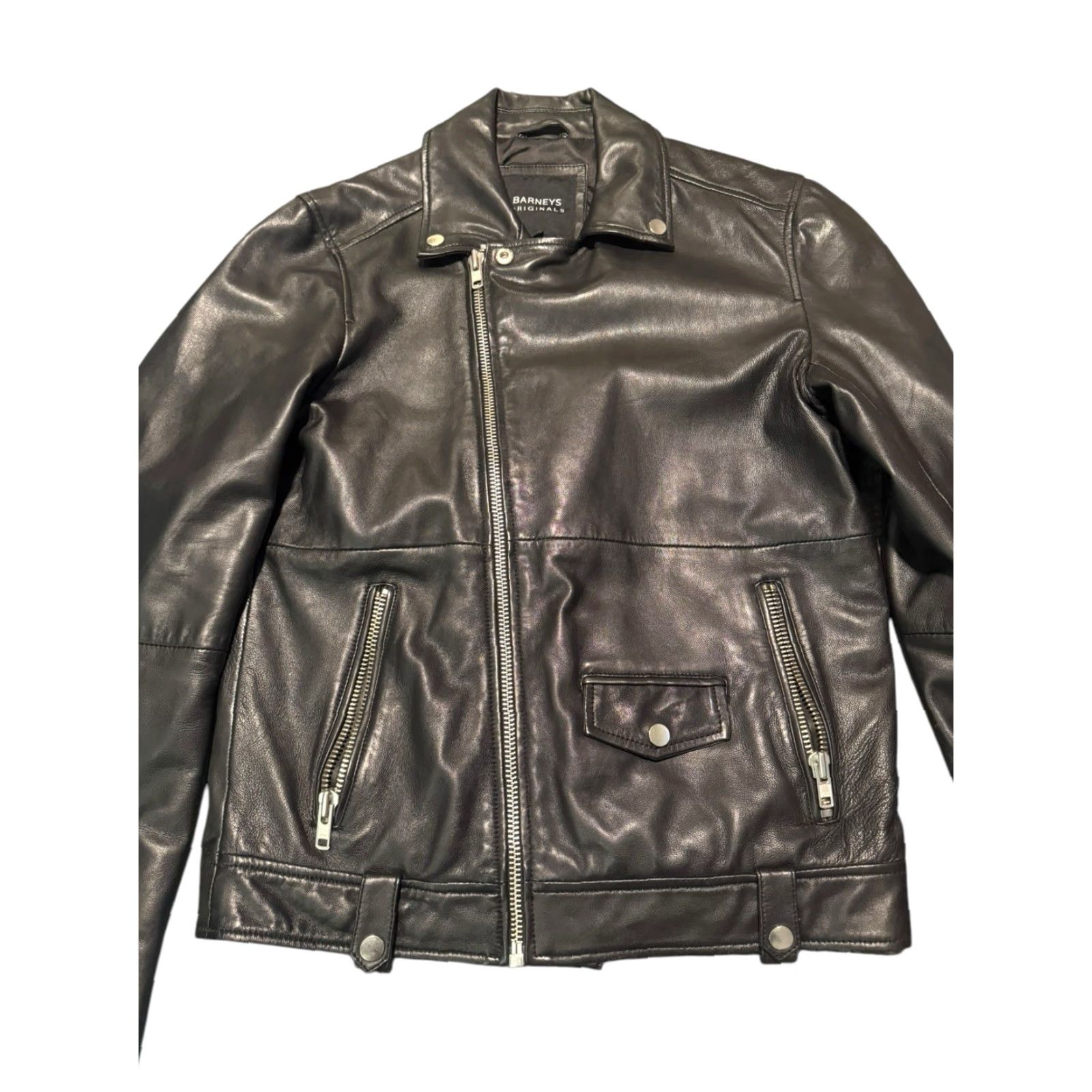 Skin BARNEYS Originals Leather Jacket Moto Biker Black Size SML Mens Regular Short Zip Pockets Full Zip Leather Barneys Originals Jacket Size US S / EU 44-46 / 1 - 2 Thumbnail