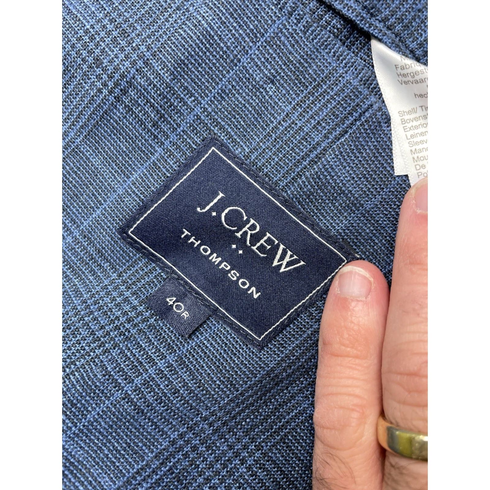 J.Crew J.CREW Blazer Jacket 40R Blue Linen Plaid Slim Notch Lapel Single-Breasted Two-Button Men Size 40R - 4 Thumbnail