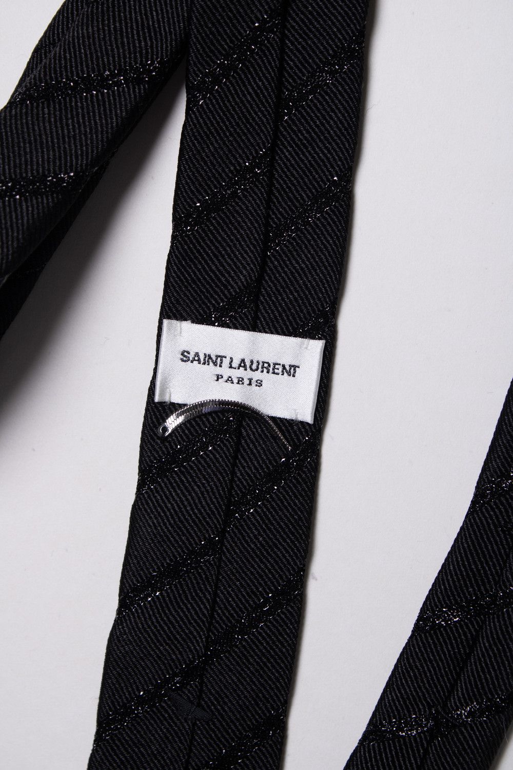 Saint Laurent Paris Saint Laurent, black diagonal shiny striped tie Size ONE SIZE - 2 Thumbnail