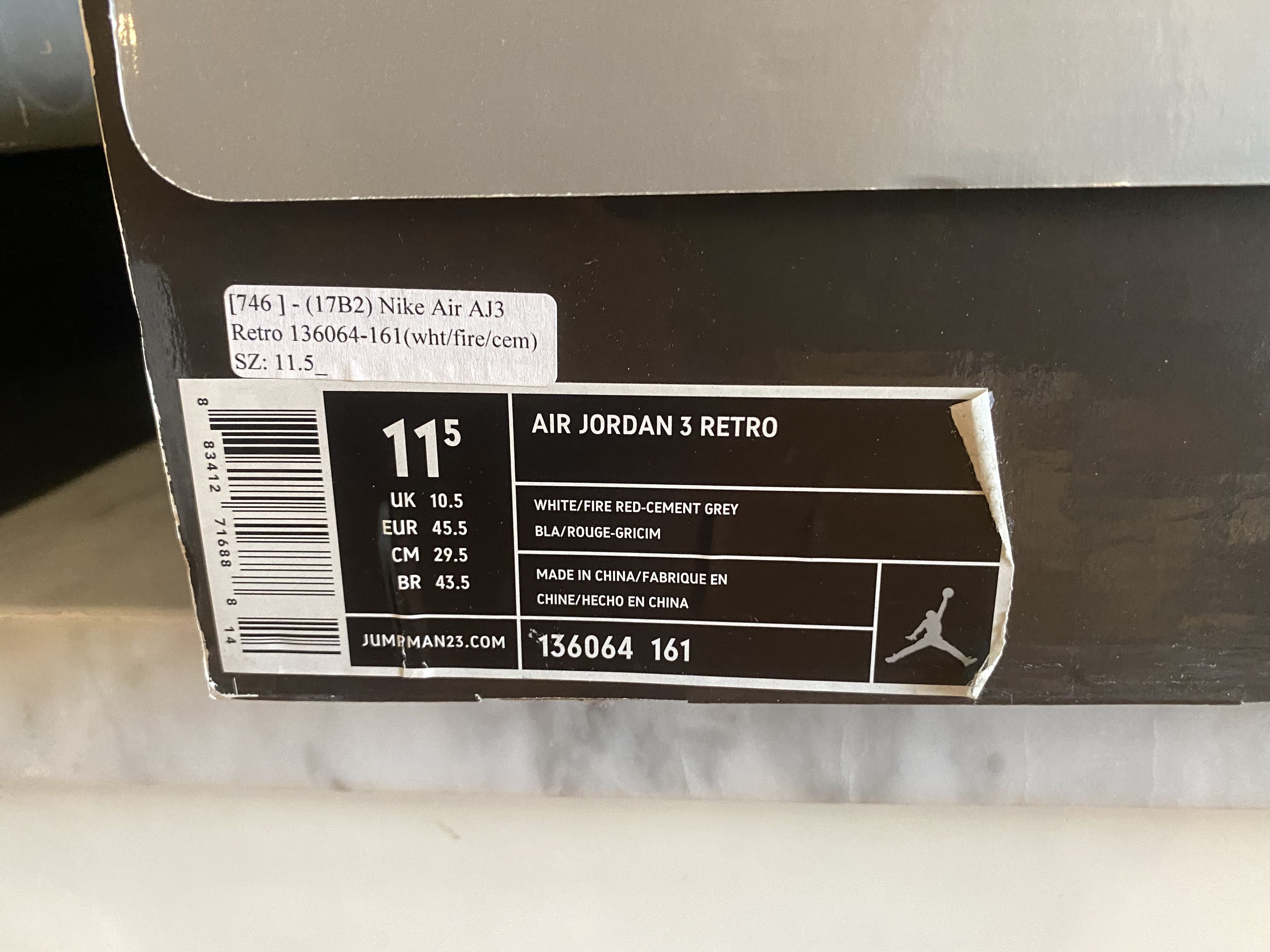 Jordan Brand Air Jordan 3 Retro Fire Red Size US 11.5 / EU 44-45 - 11 Thumbnail