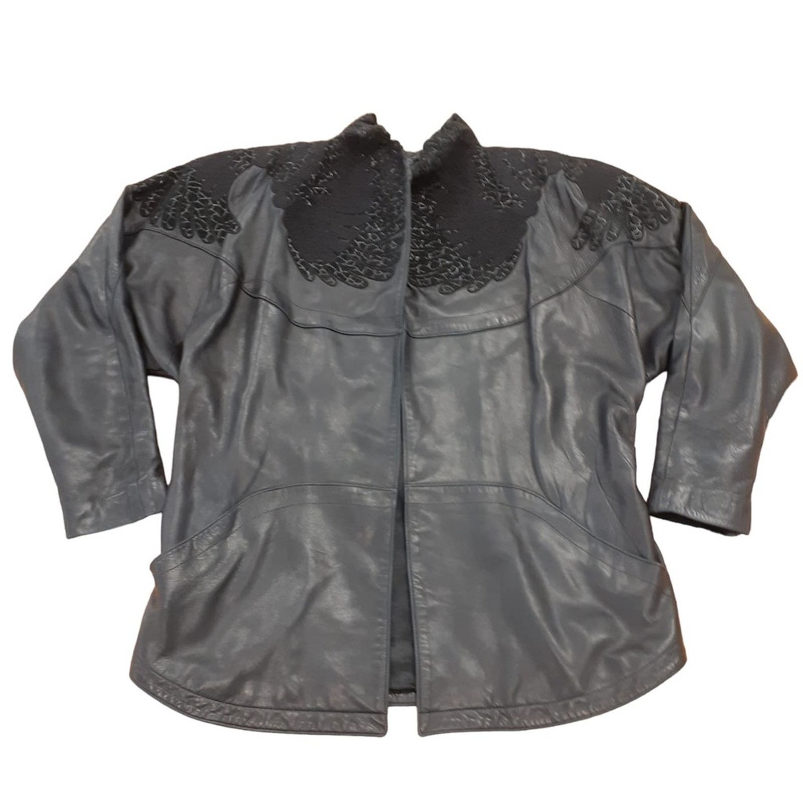 Other JEAN CLAUDE JITROIS BLACK LEATHER OPEN FRONT SIGNED JACKET Size US L / EU 52-54 / 3 - 1 Thumbnail